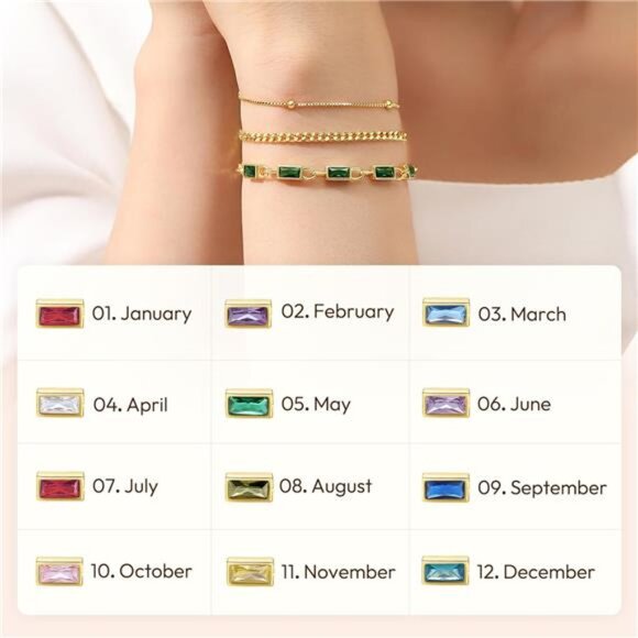 Gold Birthstone Bracelet for Women, 18K Gold Plated Layered Jewelry Bracelet - Picture 6 of 8